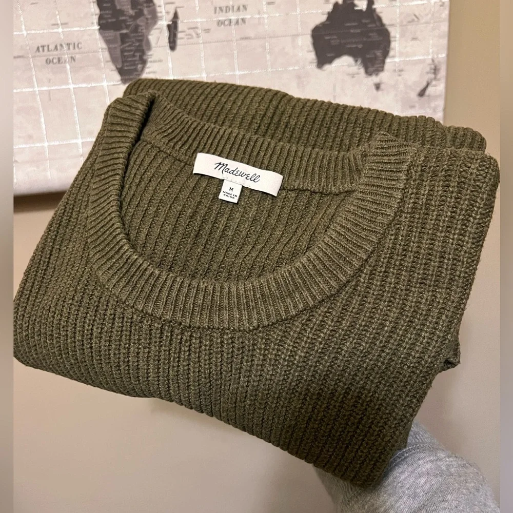 Madewell Thompson Pocket Pullover Sweater Heather Elm Green Size Medium - Picture 4 of 10